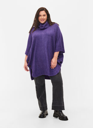 Knitted poncho with turtleneck, Ultra Violet Mel., Model image number 4