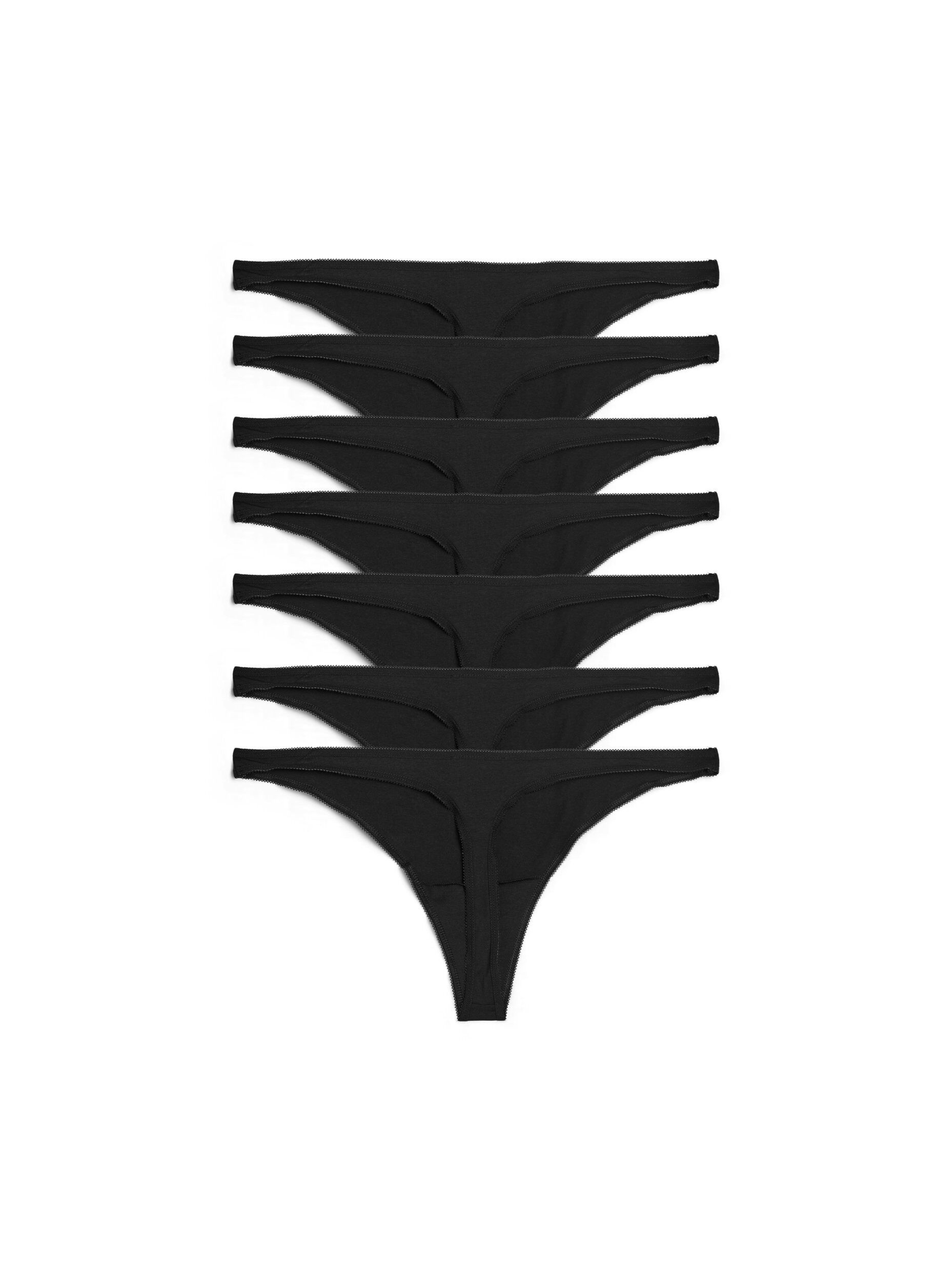 Zizzifashion 7-pack cotton thongs with a low waist, Black, Packshot image number 1