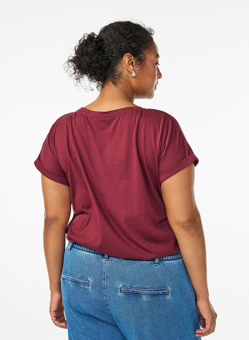 Short sleeved cotton blend t-shirt, Dark Bordeaux, Model image number 2