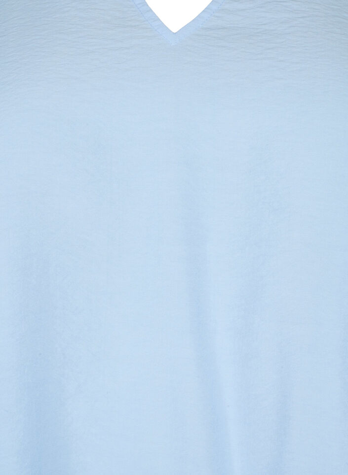 Short sleeve viscose blouse with embroidery, Light Blue, Packshot image number 2