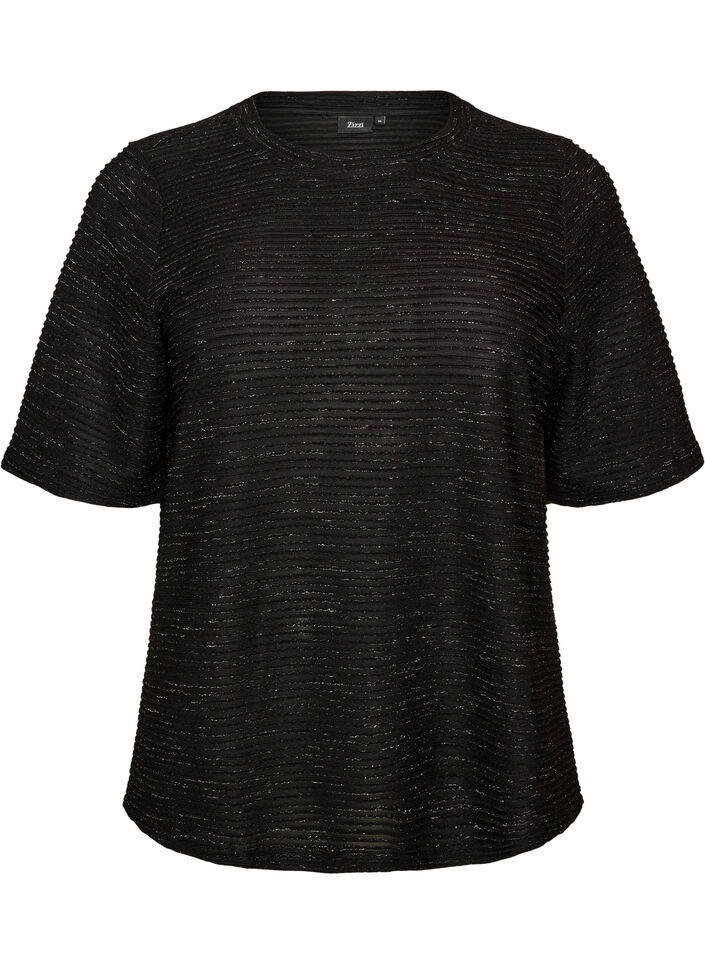 Blouse with texture and glitter, Black, Packshot image number 0