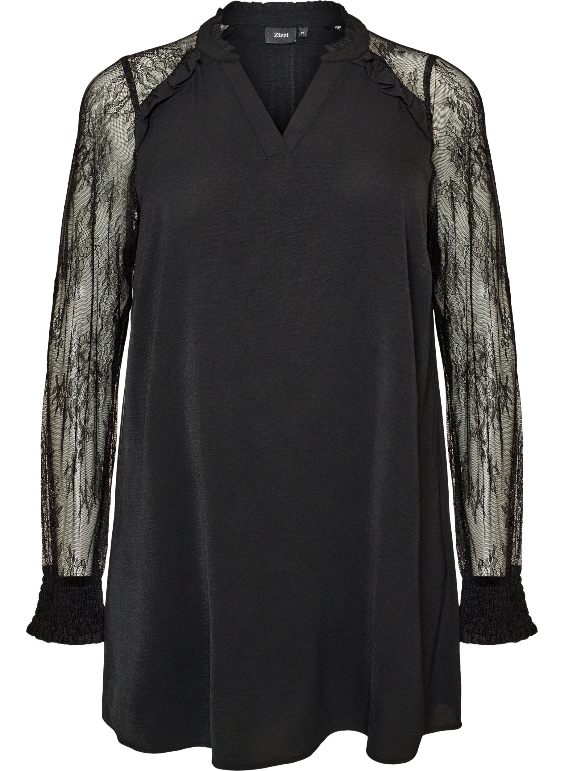 Tunic with sheer lace sleeves