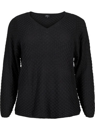 Structure-patterned pullover in organic cotton	, Black, Packshot image number 0