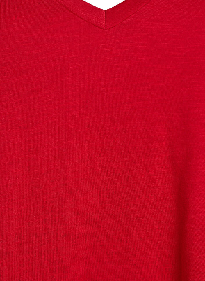 Short-sleeved basic t-shirt with v-neck, Red, Packshot image number 2