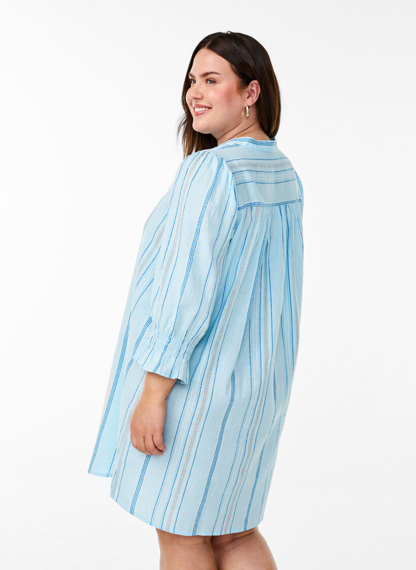 Short cotton dress with striped pattern, Light Blue, Model image number 2