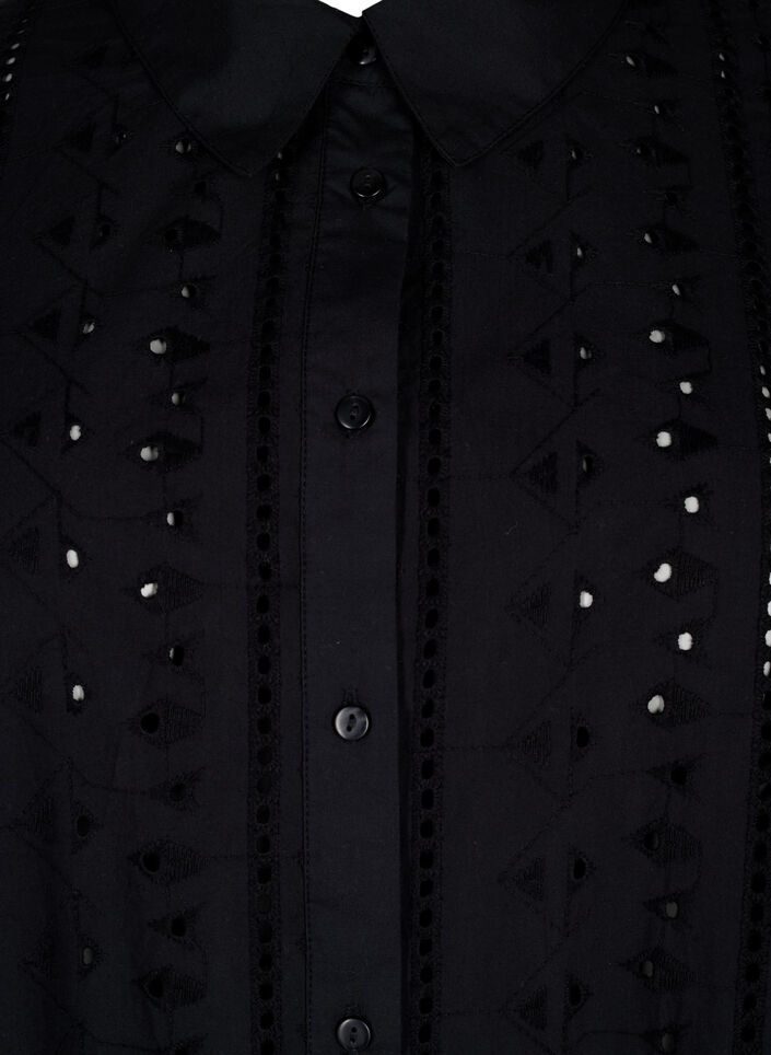 Cotton shirt dress with broderie anglaise, Black, Packshot image number 2