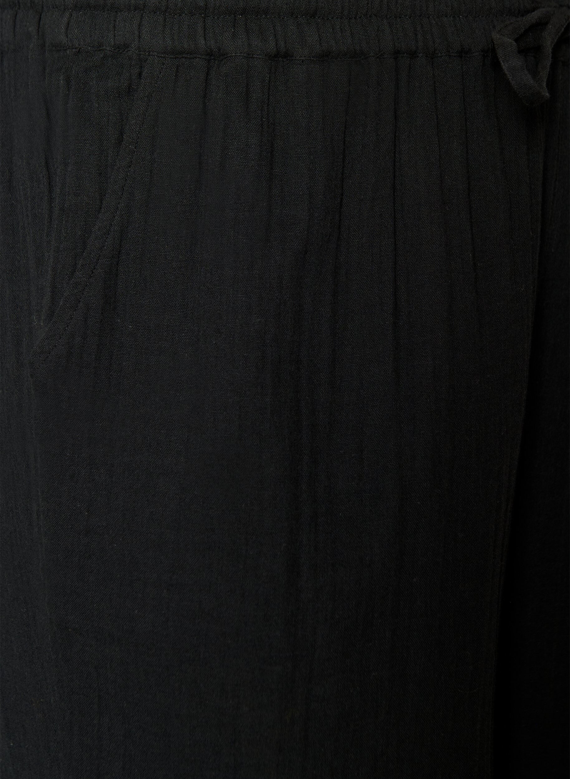 ZizzifashionLoose cotton muslin shorts with a high waist, Black, Packshot image number 2