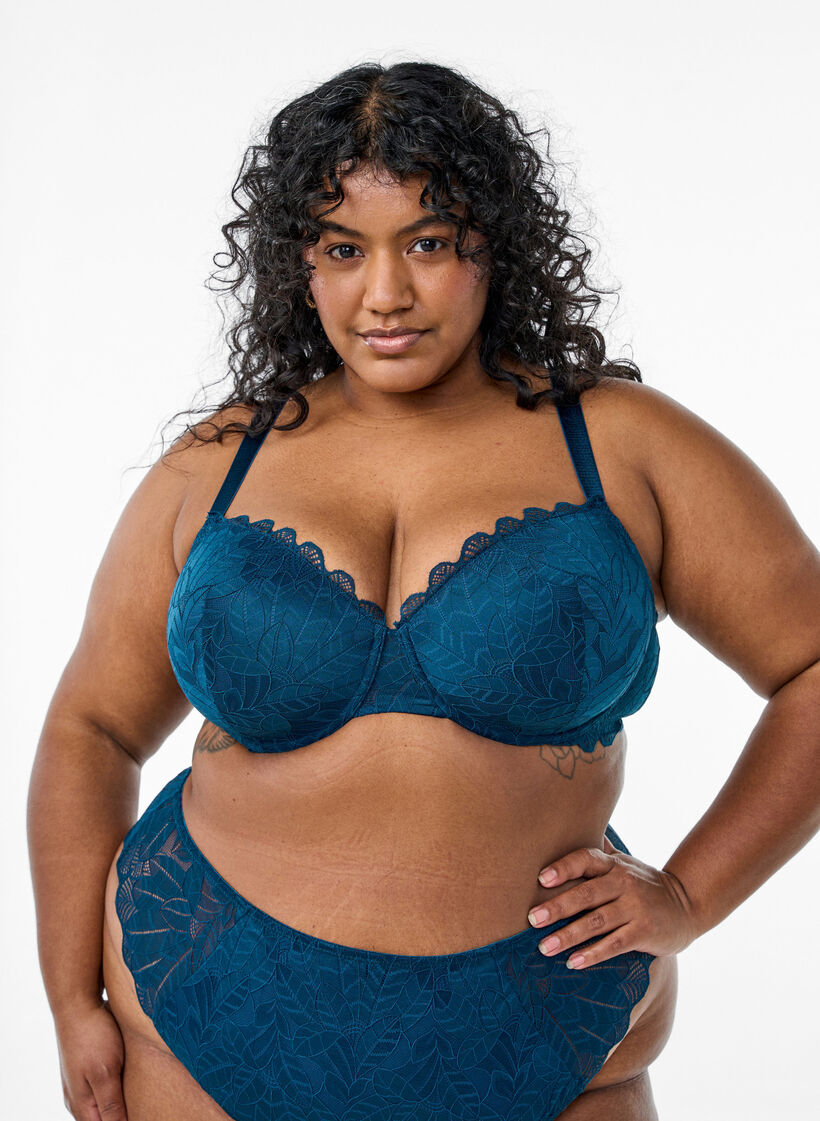 Lace bra with moulded cups, Blue, Model image number 0