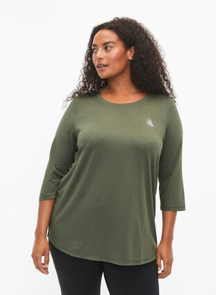 Workout top with 3/4 sleeves, Thyme, Model image number 0