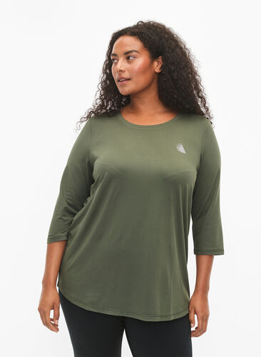 Workout top with 3/4 sleeves, Thyme, Model image number 0
