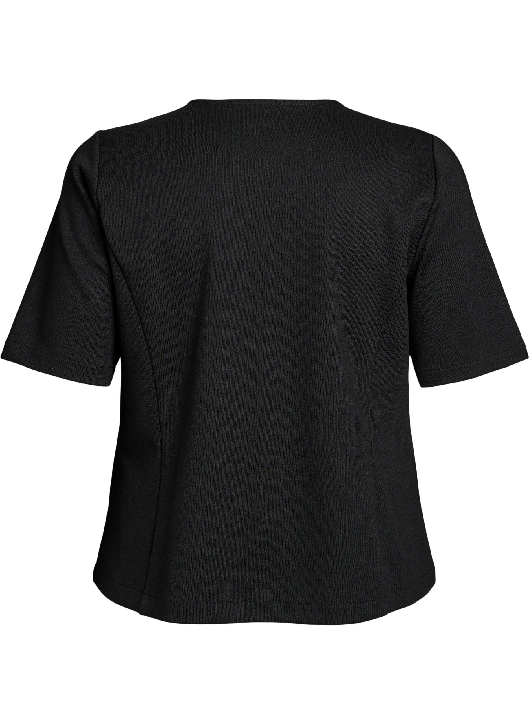 Zizzifashion Blouse with asymmetric wrap effect and short sleeves, Black, Packshot image number 1