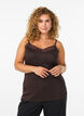 Ribbed jersey top with lace trim, Brown, Model image number 0