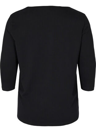 Solid-coloured cotton t-shirt with 3/4-length sleeves, Black, Packshot image number 1