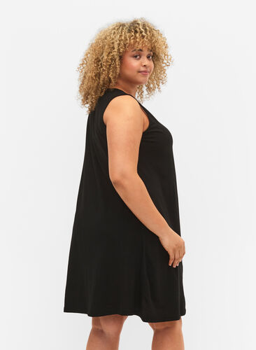 Sleeveless cotton dress with a-shape, Black, Model image number 1