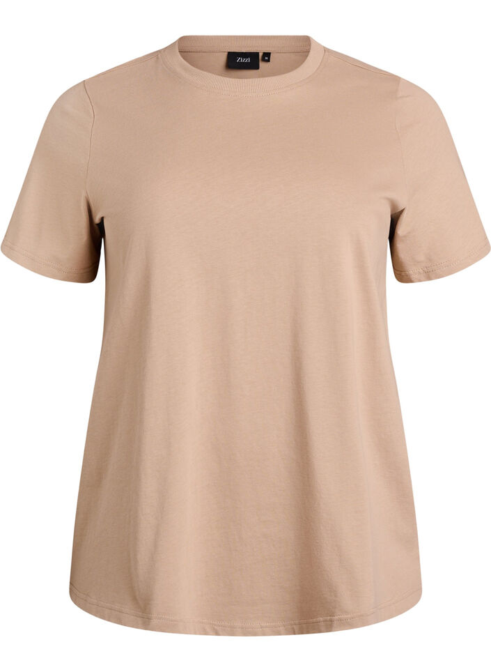 Basic cotton T-shirt with round neck, Beige, Packshot image number 0