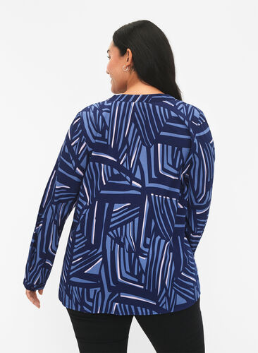 FLASH - Long sleeve blouse with print, Medieval Blue AOP, Model image number 1
