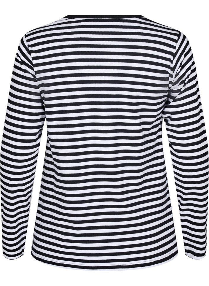 Striped blouse with long sleeves, Black, Packshot
