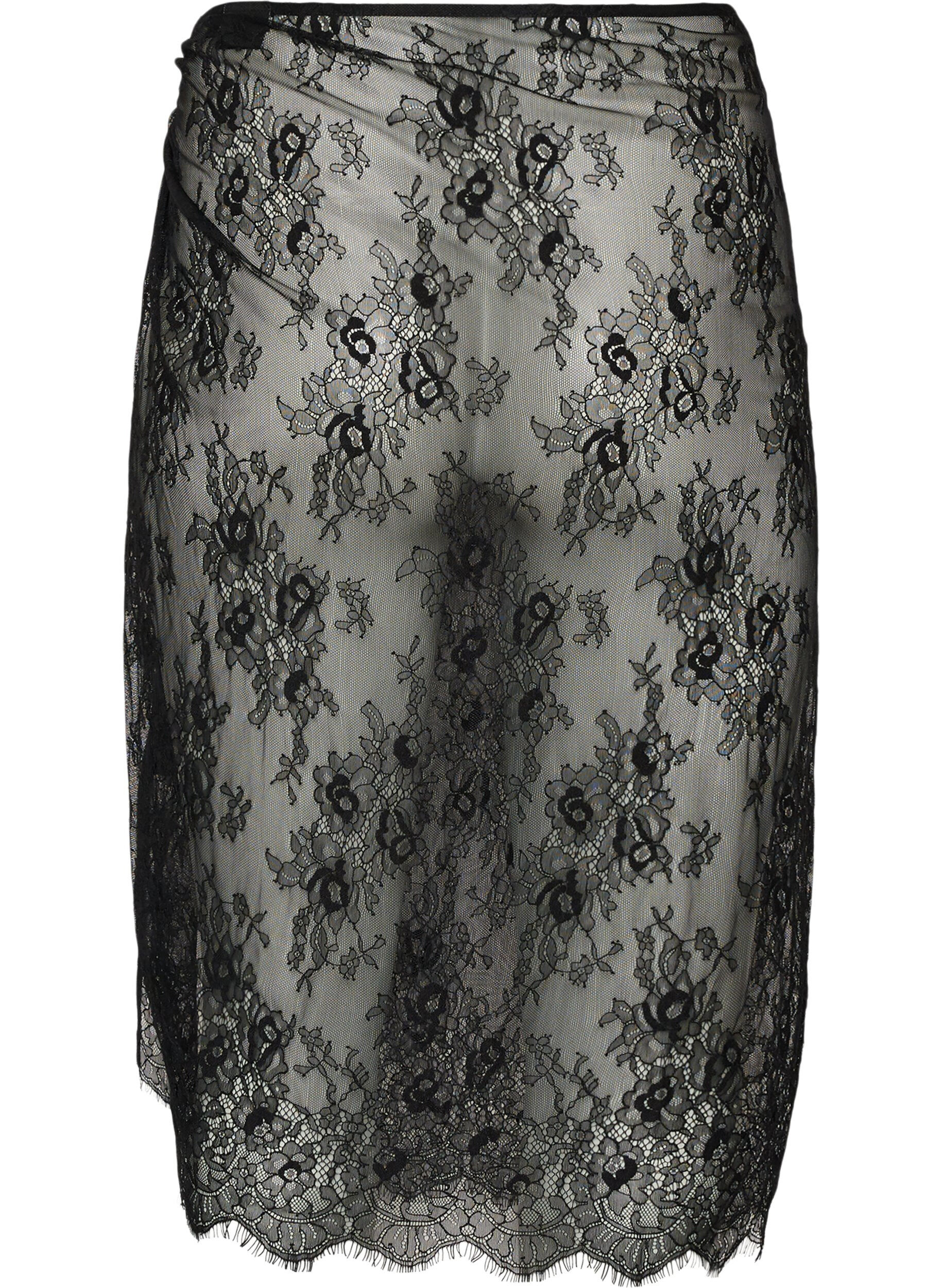 ZizzifashionLace wrap skirt with tie-fastening, Black, Packshot image number 1