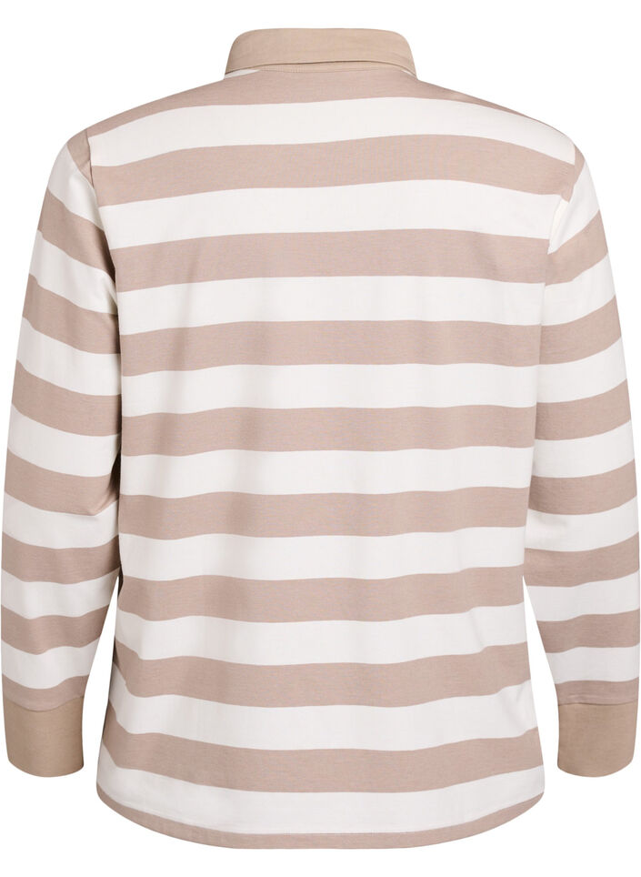 Long-sleeved polo shirt with stripes, Beige, Packshot image number 1