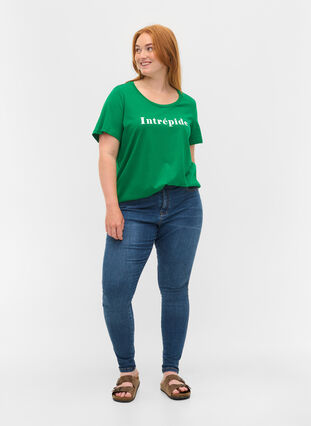 Short sleeve cotton t-shirt with text print, Jolly Green, Model image number 2