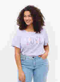 Cotton t-shirt with round neck and print, Lavender W. Love, Model