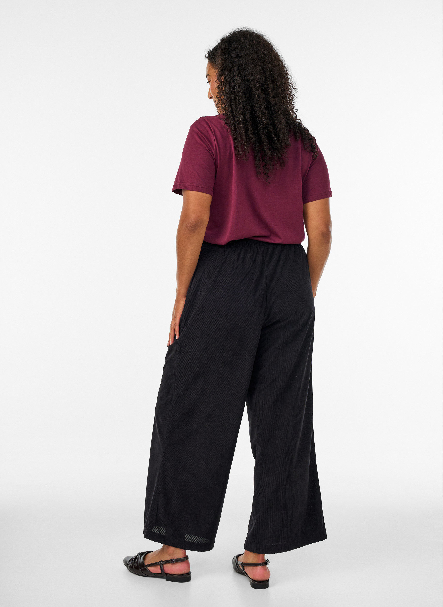 ZizzifashionCorduroy trousers with wide legs and a high waist, Black, Model image number 1