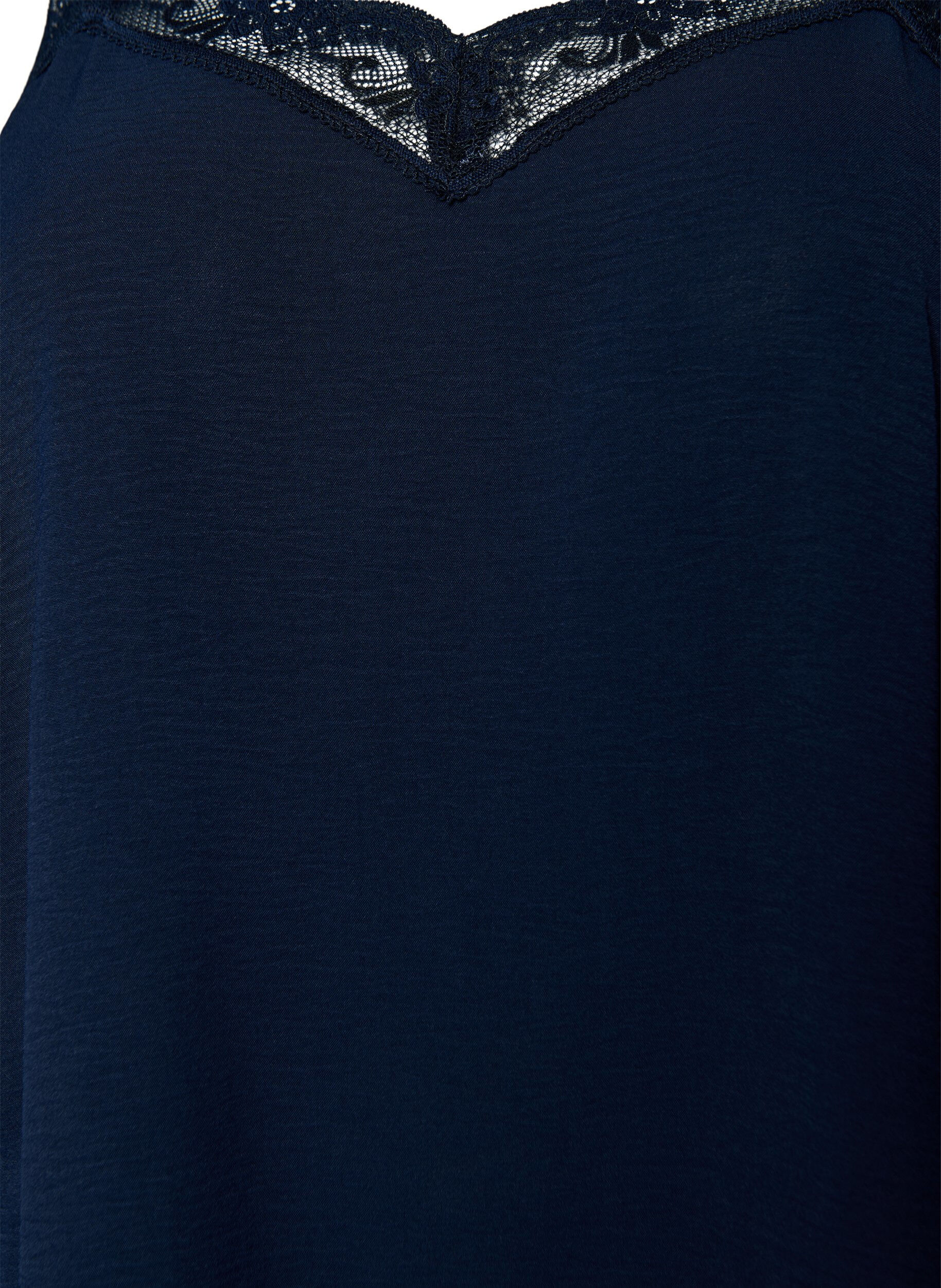 Zizzifashion Cami top with a V-neck and lace trim, Blue, Packshot image number 2