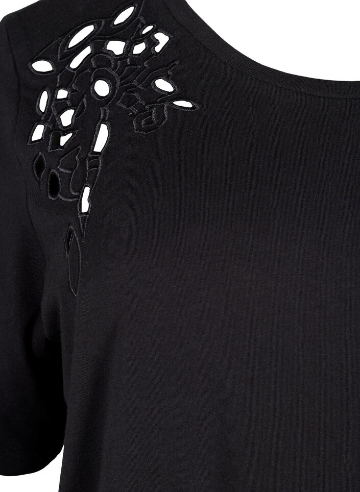 Organic cotton T-shirt with embroidery details, Black, Packshot image number 2
