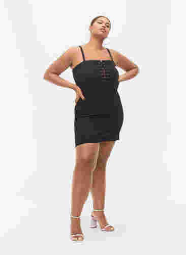 Form-fitting dress with cord detail, Black, Model image number 3