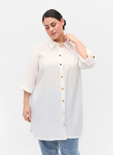 Long shirt with 3/4 sleeves, Bright White, Model image number 0