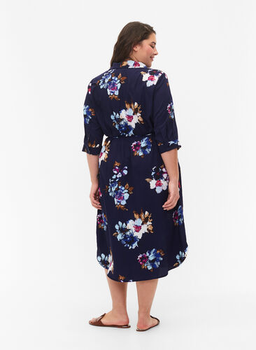 FLASH - Shirt dress with floral print, Big Blue Flower, Model image number 1