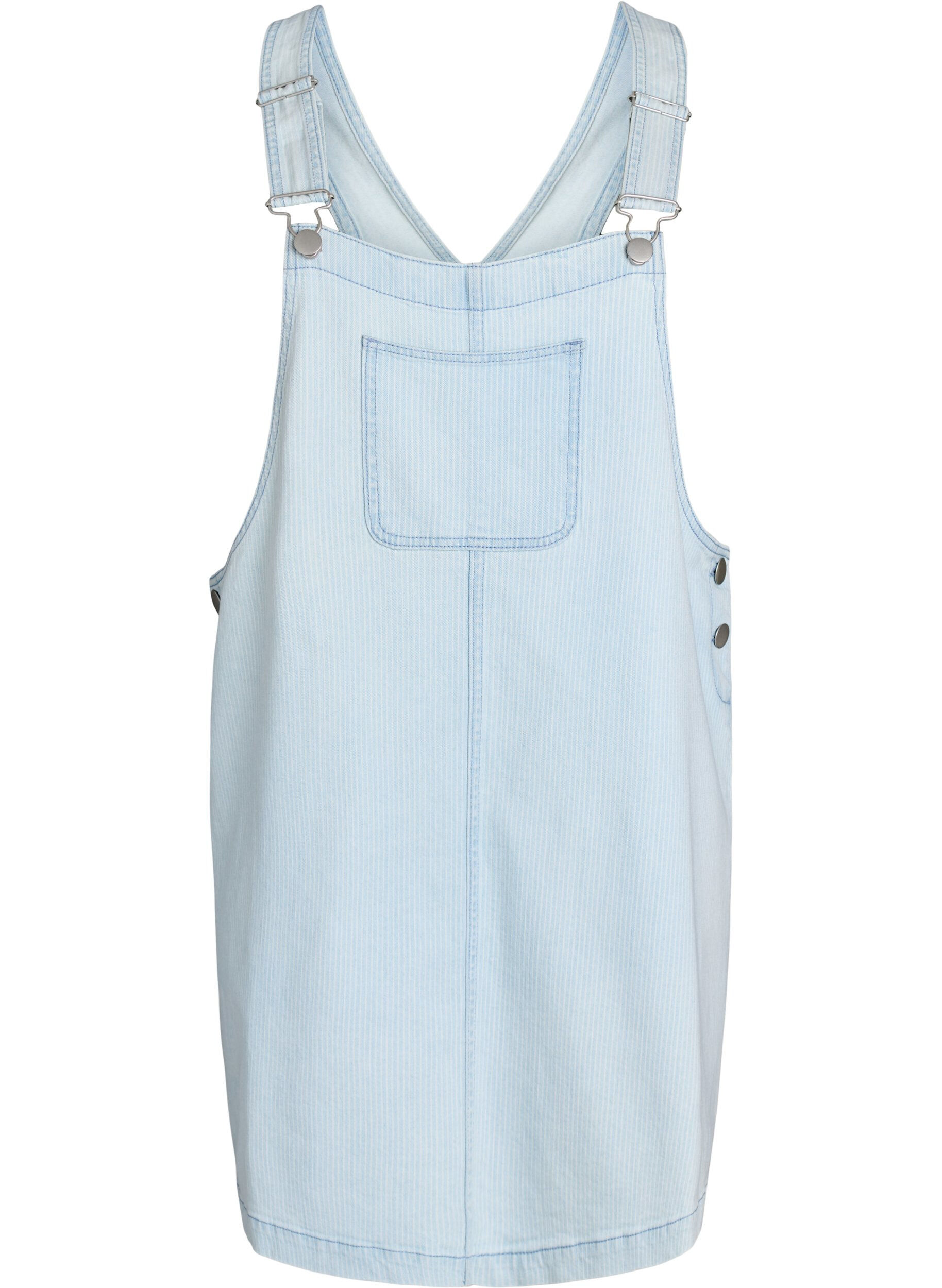 Short denim dungaree dress in striped cotton