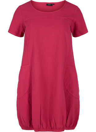 Short-sleeved cotton dress, Sangria, Packshot image number 0