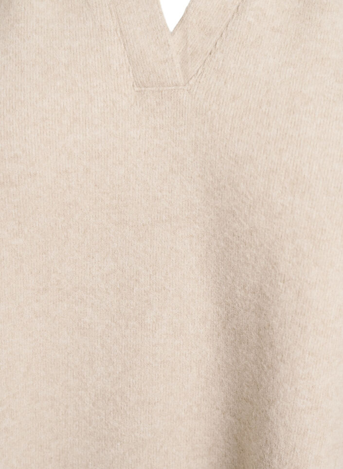 Knee-length jersey dress with a V-neck and collar, Beige, Packshot image number 2