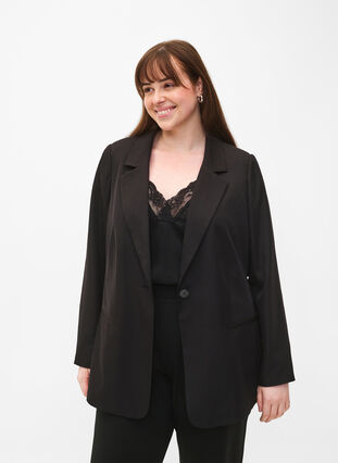FLASH - Simple blazer with button, Black, Model image number 0