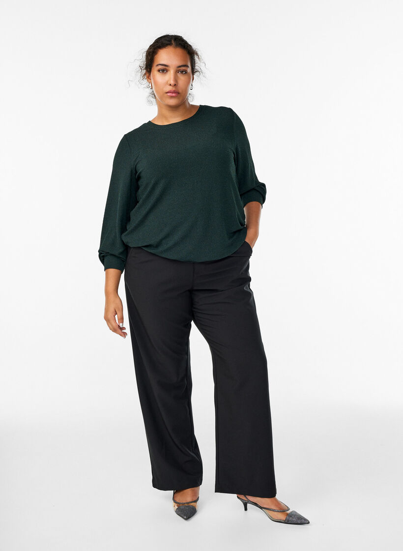 Blouse with herringbone pattern and glitter thread, Green, Model image number 1