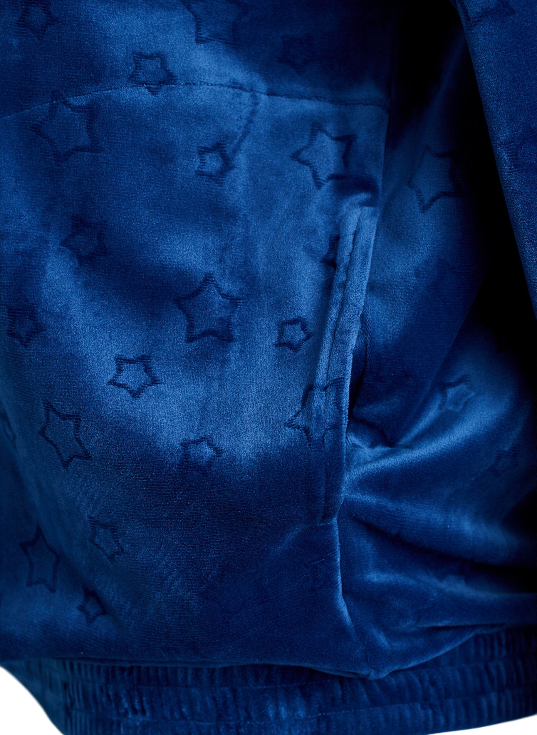 Zizzifashion Hooded velour cardigan with pockets, Blue, Packshot image number 3