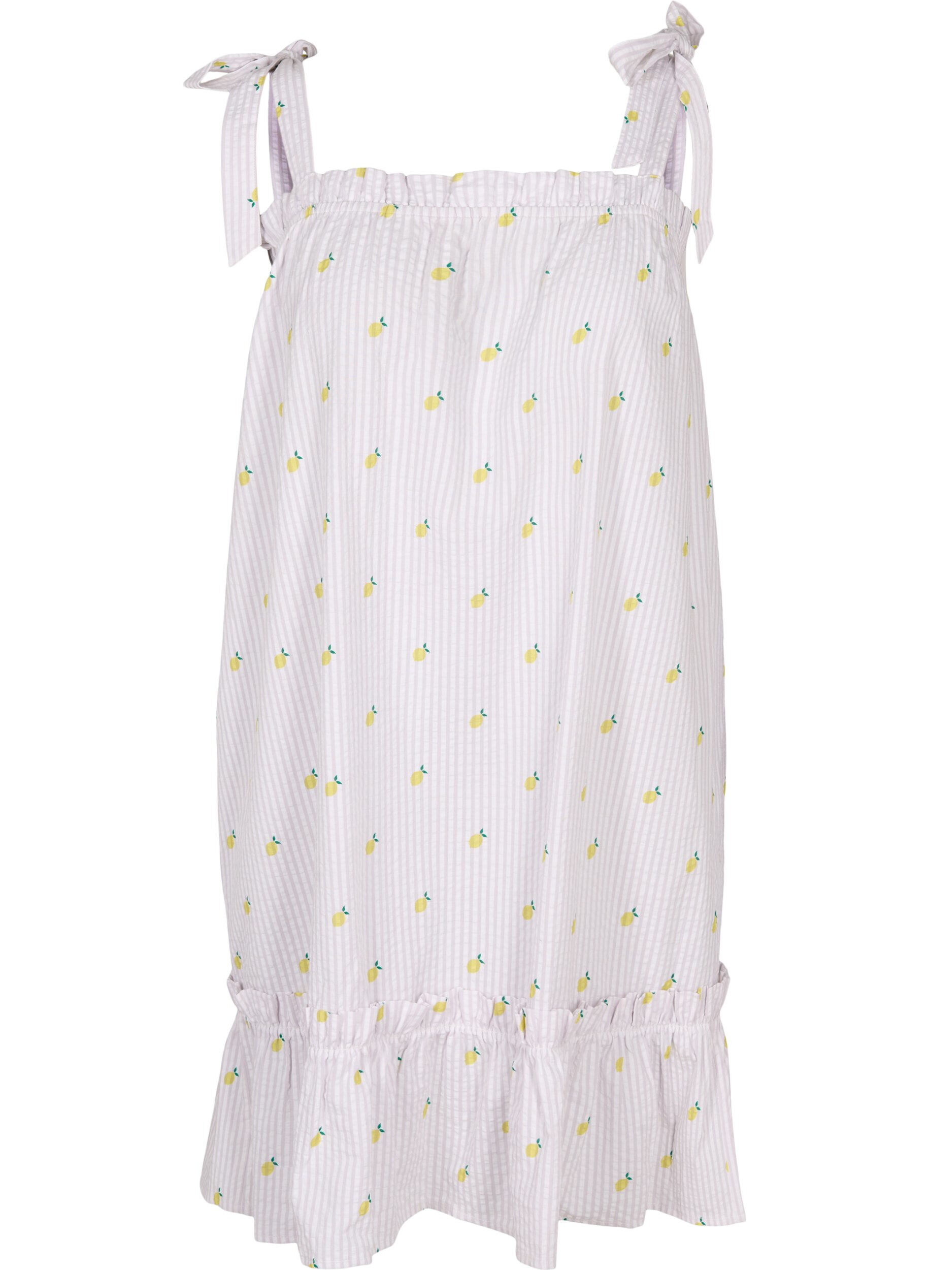 Zizzifashion Beach dress in cotton with tie straps, Lemon Print, Packshot image number 0