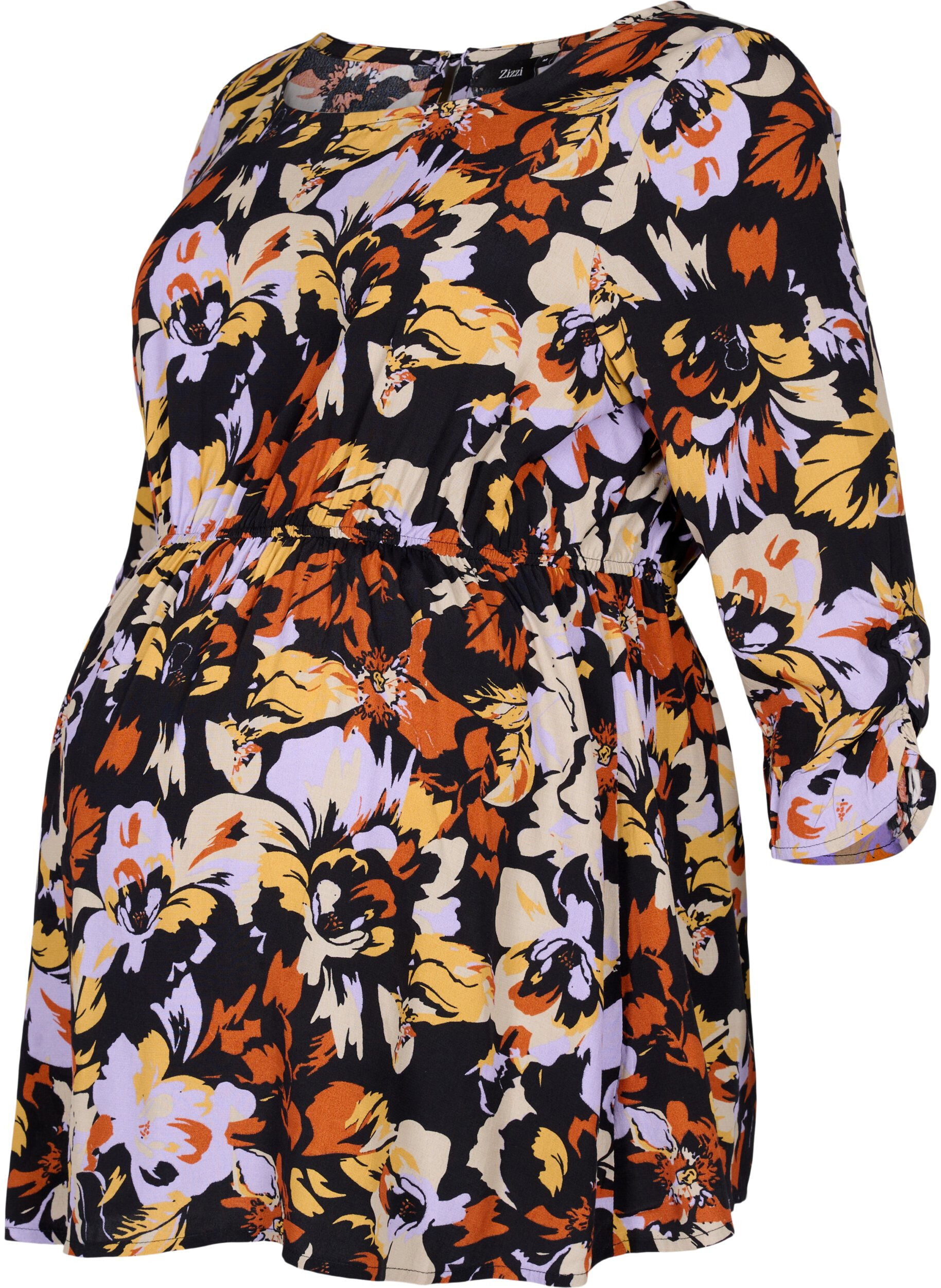 Zizzifashion Maternity blouse in viscose and print, Black Flower AOP, Packshot image number 0