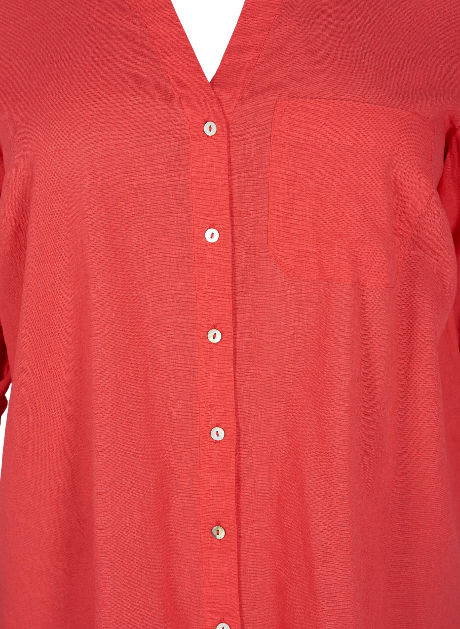 Zizzifashion Shirt blouse with button closure in cotton-linen blend, Hibiscus, Packshot image number 2