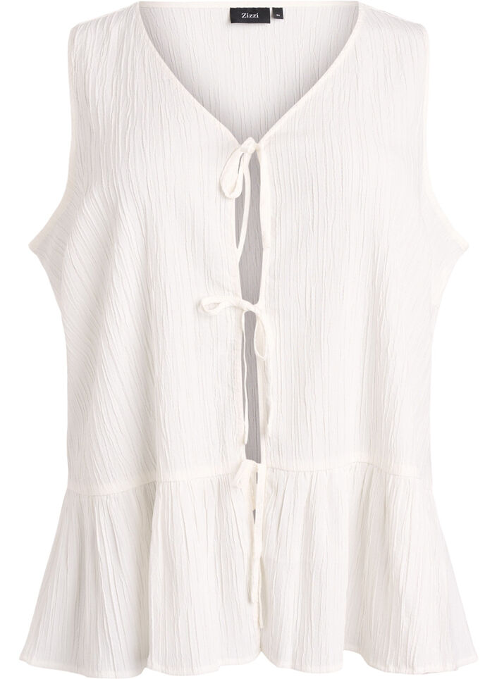 Sleeveless blouse with texture and a tie fastening, Vanilla, Packshot image number 0