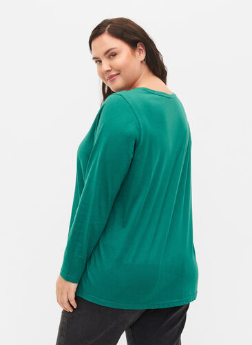 Basic cotton blouse 2-pack, Antique Green/Navy, Model image number 1