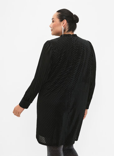 Structured pattern dress in velour, Black, Model image number 1