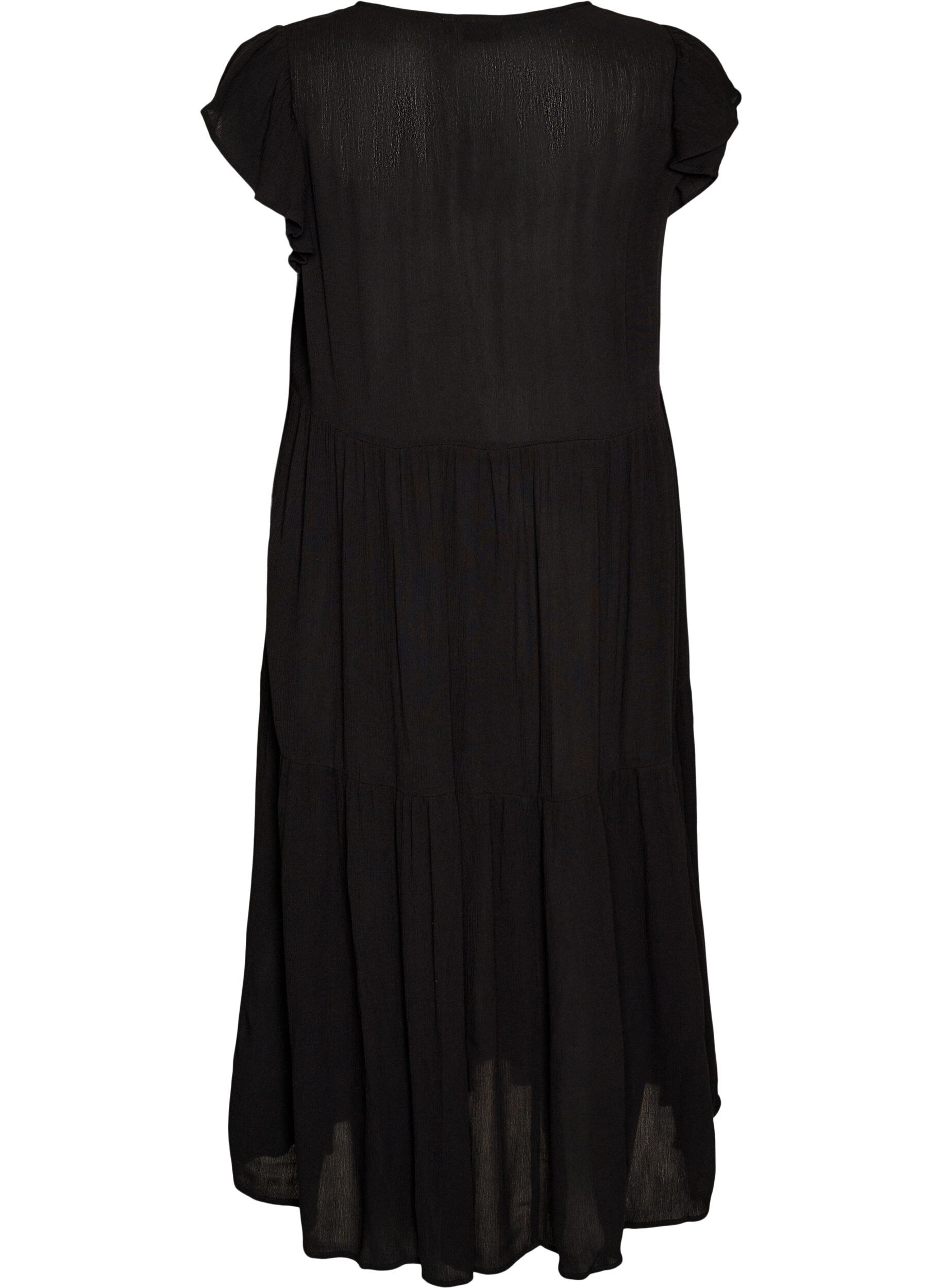 ZizzifashionMidi dress in viscose with ruffle sleeves, Black, Packshot image number 1