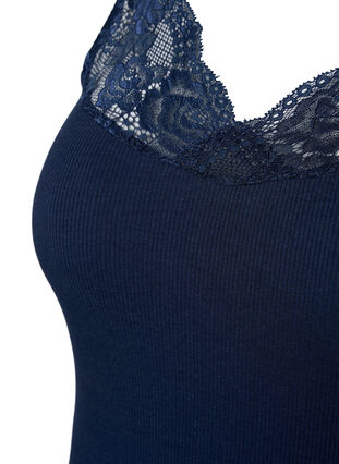 Ribbed night top with lace, Navy Blazer, Packshot image number 2