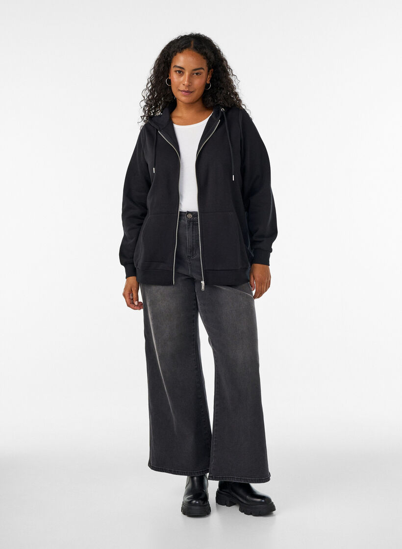 Zipped sweat hoodie with pockets, Black, Model image number 1