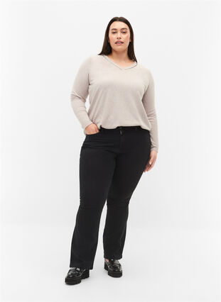 Top with v-neck and long sleeves, Natural Mel., Model image number 2