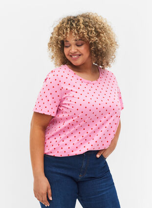 Polka dotted cotton t-shirt, Prism Pink W. Dot, Model image number 0