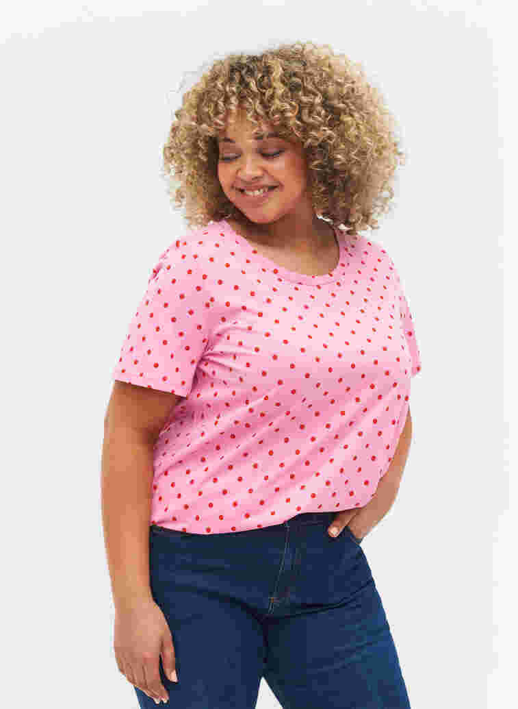 Polka dotted cotton t-shirt, Prism Pink W. Dot, Model