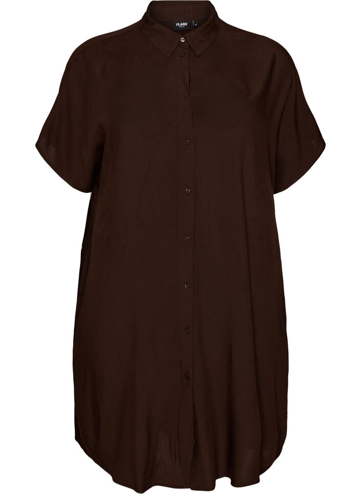 Loose-fitting long shirt in viscose, Brown, Packshot image number 0